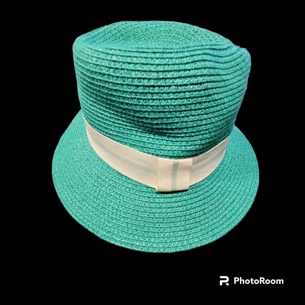 NWT Magid Hats Aqua Paper Straw Hat with White Band Church Hat - Picture 2 of 6